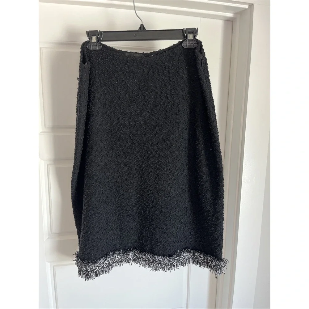 St John Knit Black Textured Wool Blend Pencil Skirt Size 16 Luxury
